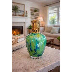 LA-TEE-DA Oil Lamp Retired Seascape 7.5” Glass Effusion Fragrance Decor Colorful